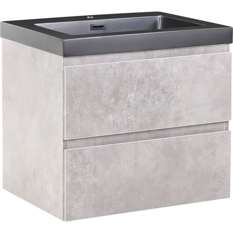 Mueble de baño suspendido con lavabo de madera MDF 2 cajones 60 x 46 cm gris Cardiel