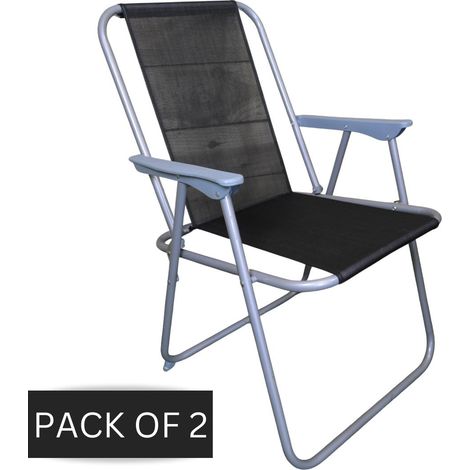 2 x Foldable Garden Chairs Fixed position garden chairs with grey frame and black fabric (1/3)