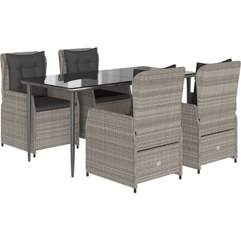 Maison Exclusive - Set Pranzo da Giardino 5pz con Cuscini Grigio Chiaro Polyrattan (1/5)