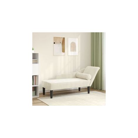 Chaise longue avec coussins crème velours (1/5)
