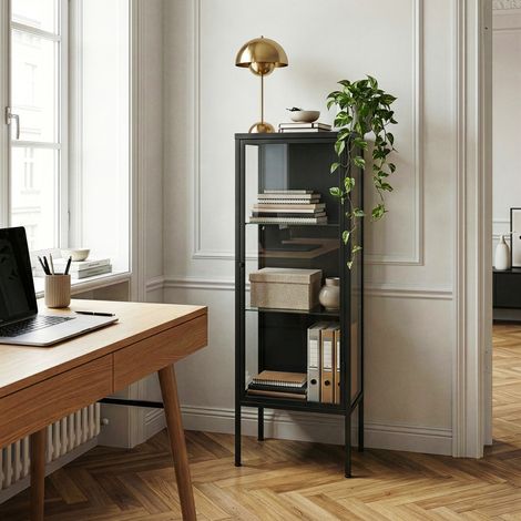 Vitrinenschrank Borshavisa 116x34x30 cm Stahl Schwarz [en.casa] (1/5)