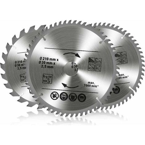 3 lames de scie circulaire carbure - 24T/48T/60T - 210x30mm - Pour bois, métal, aluminium - TCT qualité