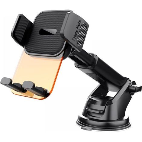 Orange Transparent One-Piece Car Phone Holder, Car Phone Mount for Dashboard, 360° Rotation, Car Windshield Mount (4-7 inch Smartphone) (1/4)