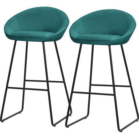 ML-Design Barhocker 2er Set Petrol 75 cm hoch mit Stoffbezug, Gepolsterte Barstühle mit Stahlgestell, Küchenstühle mit Rückenlehne und Fußstütze, Tresenhocker Küchenhocker Bistrohocker Thekenhocker