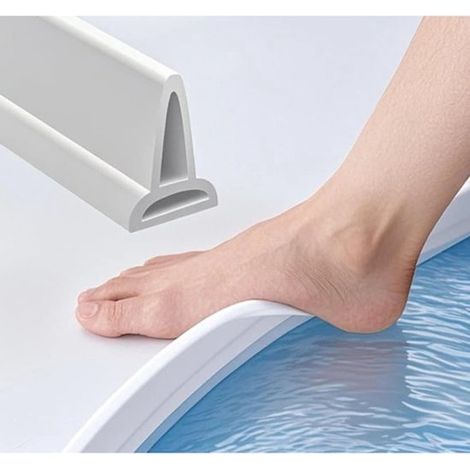 Umbral de ducha de silicona, Barrera de agua autoadhesiva para duchas a ras de suelo, 2 metros, Tira de retención de agua, Transparente/Blanco (1/2)