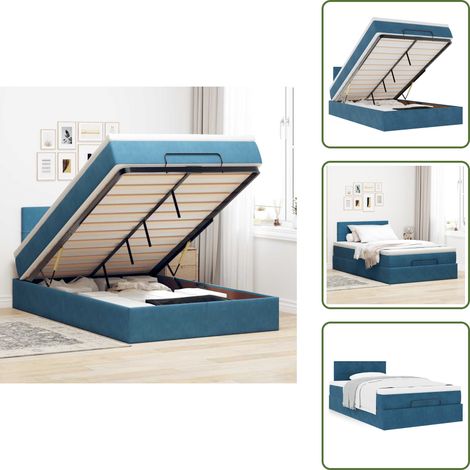 Giroletto con testiera - vidaXL Pouf Letto con Materasso Blu Scuro 120x190 cm Velluto - Letto con vano portaoggetti