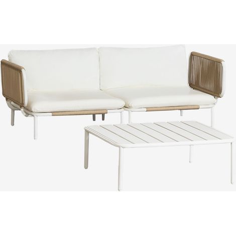 SKLUM Gartenset mit 2-teiliger modularer Sofa, 2 Eckmodulen und Couchtisch aus Roubly-Stahl Beige Mandel Rose