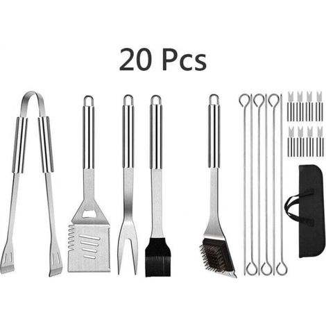20Pcs Ensemble Ustensiles Barbecue en Acier Inoxydable Professionnel - Kit d'Accessoires Grill Barbecue Pratiques avec Sac Portable - Set Barbecue Outils pour Camping d’Extérieur et Pique-Nique (1/5)