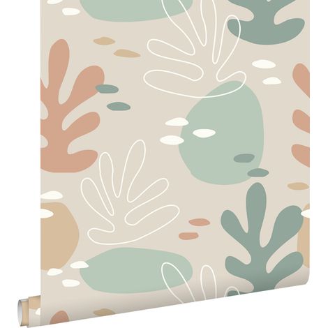 papier peint corail terracotta claire, vert grisé et gris  - ESTAhome (1/5)