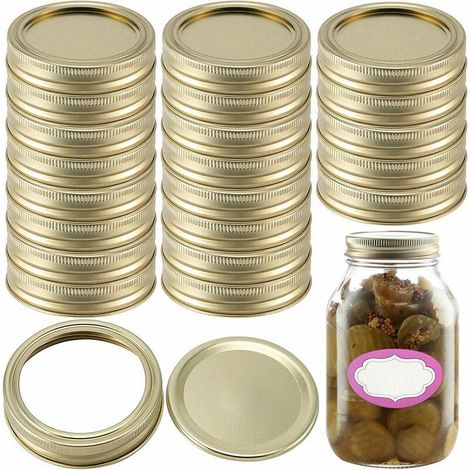 Lot de 96 couvercles et sangles de canette de 70 mm, couvercle et anneaux réutilisables pour bocaux Mason à large ouverture, (48 couvercles et 48 sangles) (1/5)