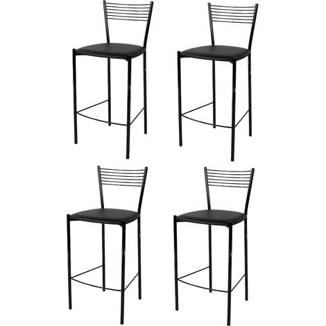 Tommychairs - Set 4 sgabelli alti modello Elegance per cucina e bar, struttura in acciaio verniciata colore nero e seduta imbottita e rivestita in pelle artificiale colore nero (1/4)