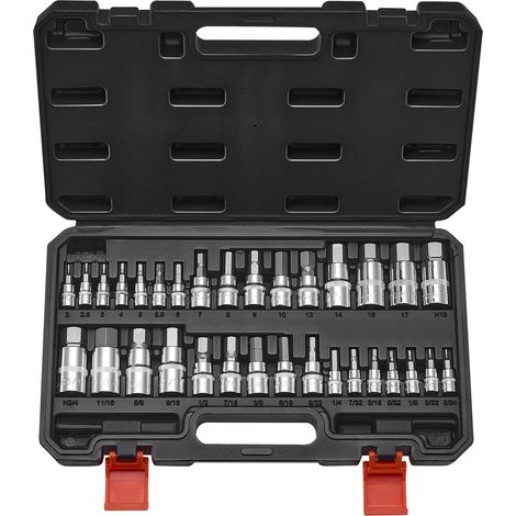 VEVOR Set di Bussole Esagonali, 32 Pezzi, Acciaio Legato S2 e Acciaio Cr-V, Standard SAE e Metrico, Attacchi 0,63/0,95/1,27 cm,  con Custodia di Stoccaggio per Meccanici Riparazione Auto (1/5)