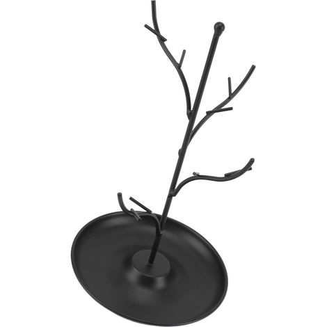 Support bijoux arbre en fer à branches exposant rangement suspendu colonne pour colliers bracelets boucles d'oreilles déco intérieur noir 24x14cm 1 pièce (1/5)