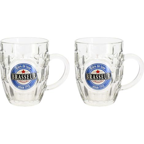 Lot de 2 chopes à bière en verre 54cl, BRASSEUR