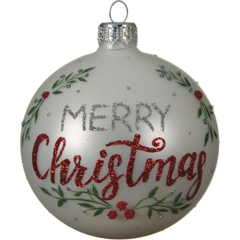 Palline per albero di natale in vetro color Bianco con scritta "Merry Christmas" da 8 cm, confezione da 6 pezzi