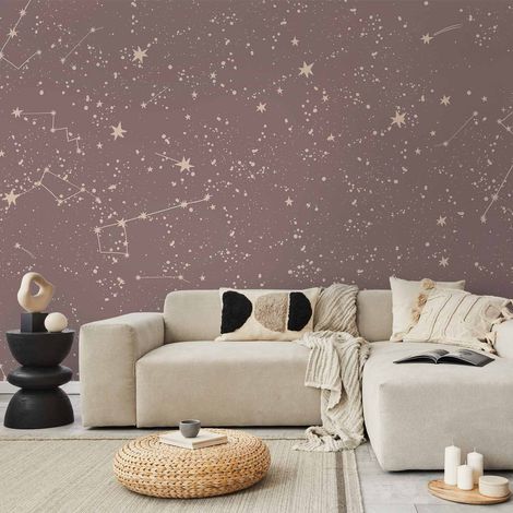 Carta da parati fotografica - Cielo notturno - costellazioni e stelle artistiche in tonalità pastello / Motivi galattici - stelle e costellazioni delicate in colori caldi (1/4)