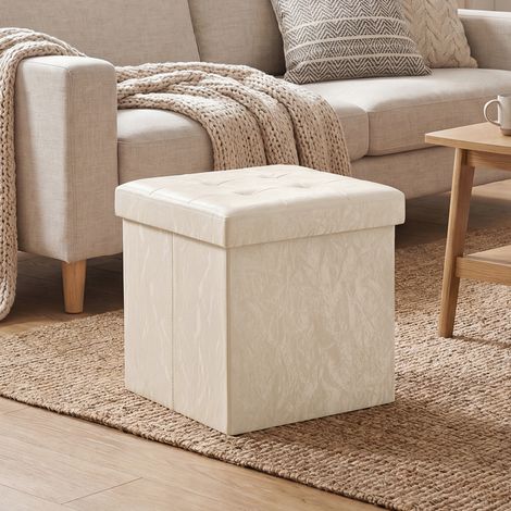 Pouf de Rangement Pliable 43 L en Cuir PU, Charge 300 kg, 38 x 38 x 38 cm, Blanc (1/5)