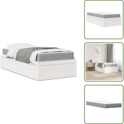 Lit avec matelas blanc 90x190 cm bois massif de pin - Lit Double - Lit Plateforme - Lit Bois - Lit Moderne - Literie (1/5)