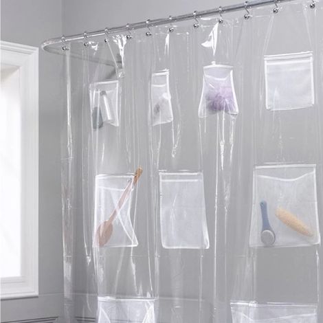 Rideau de douche à poche étanche, 1 pièce, translucide, multifonctionnel, rideau de douche rangement de salle de bain 180x180 cm avec boucle (1/5)
