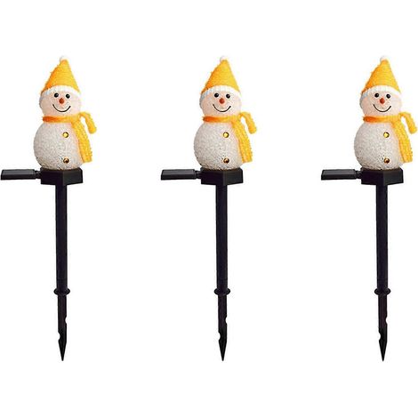 Lot de 3 lampes solaires bonhomme de neige LED jaunes, à planter dans le jardin ou à l'extérieur. (1/5)