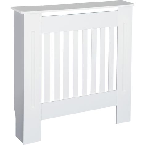 HOMCOM Radiator Cover Wooden Cabinet Vertical Slatted Vent MDF White Home (1/5)