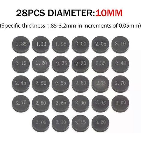 Kit de cales de soupape réglables applicable 10 mm/9,48 mm/8,85 mm/7,48 mm Pièces de moteur de moto pour Honda, Suzuki, Yamaha et Kawasaki (10 mm) (1/5)