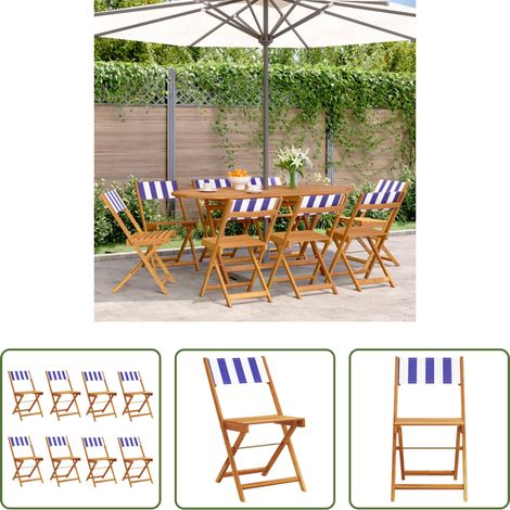 Klappbarer Stuhl -  Gartenstühle 8 Stk. Klappbar Blau und Weiß Stoff und Massivholz (1/5)