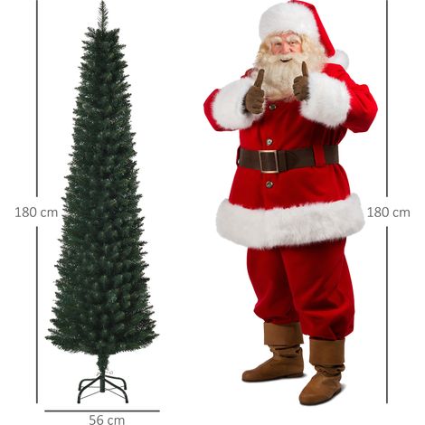 Sapin de Noël élancé, 180 cm de haut, avec base pliable, 380 branches, sapin artificiel en PVC et métal, vert (1/5)