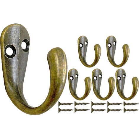 Vintage Messinghaken, 6 Haken, robuste und schlichte Metallschraubhaken zum Aufhängen von Kleidung, Jacken, Bademänteln, Handtüchern, Hüten, Bronze. (1/5)