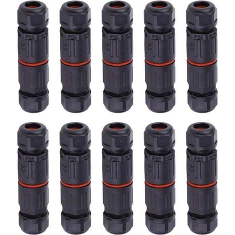 10 PCS IP68 Etanche Connecteur de Câble Electrique, Femelle 3 Broches Connecteurs Etanches Prise de Courant Extérieure Raccord de Connecteur Fil Etanche (1/4)