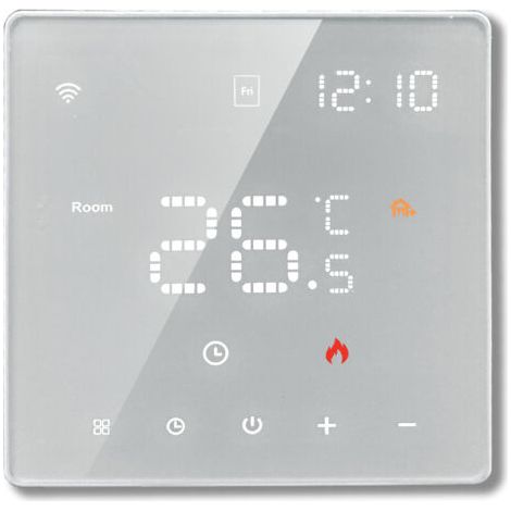 QORVA-Thermostat pour Plancher Chauffant Intelligent WiFi , Thermostat de Chauffage Électrique Domestique Intelligent avec Contrôle Vocal, Écran Couleur LED Blanc