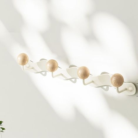Perchero de pared, perchero de madera, gancho de pared, perchero para puerta principal - para abrigos, sombreros, toallas (blanco, 39 cm/13,77 pulgadas) (1/4)