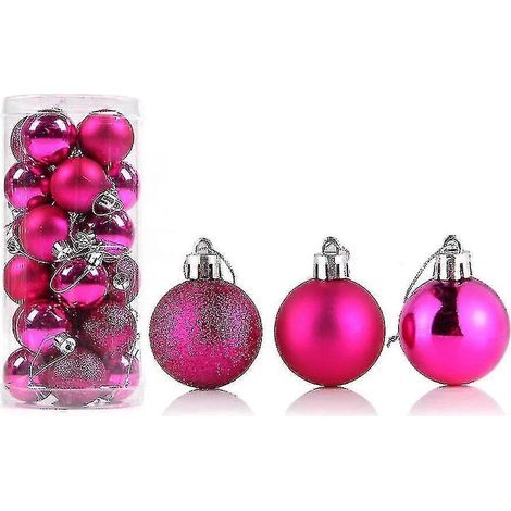 24 boules de Noël délicates, réutilisables et brillantes, pour décorer votre sapin et votre maison.-4cm-Rose Red (1/5)