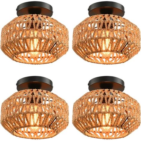 4pcs Plafonnier Vintage Lustre Industrielle en Corde de Chanvre Lampe de Plafond Abat-jour Design Cage pour Salon Chambre (1/5)