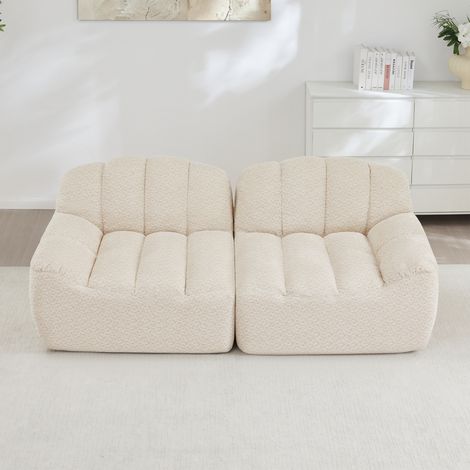 Sofá modular 2 plazas sin estructura, concha, beige blanco, 210 x 104 x 79 cm, OKWISH (1/5)