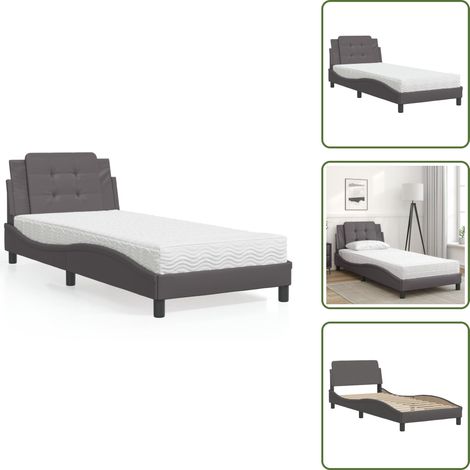 Cama de tela - vidaXL Estructura de cama sin colchón Zadar cuero sintético gris 100x200 cm - Cama de cuero sintético