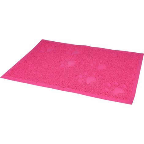 1 tapis rose pour bac à litière pour chat, antidérapant, en PVC avec motif pattes, 40 x 60 cm, usage intérieur (1/5)