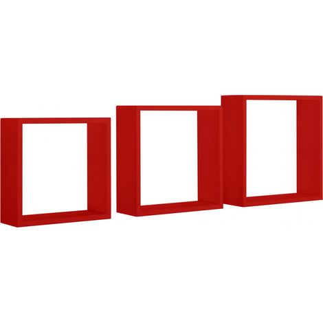 Juego de 3 estantes de pared, cubos decorativos, estantes cúbicos, cubos de pared, rojo, 30x30x10 cm, 27x27x10 cm y 24x24x10 cm - Incubo Slim (1/4)