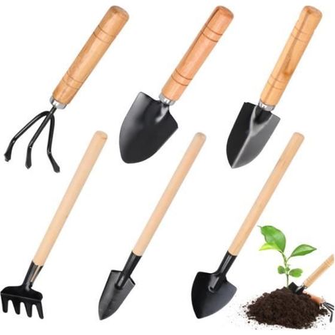 Gartengeräte-Set aus Edelstahl mit Holzgriff - 6-teilig