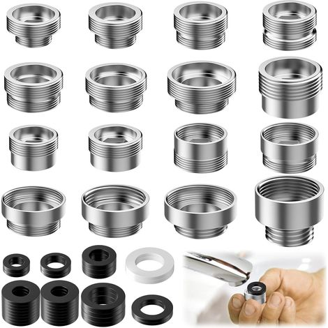 Lot de 16 adaptateurs de robinet avec filetage, adaptateur de raccord d'eau M22, adaptateur fileté de robinet, filetage extérieur, kit adaptateur de robinet double mamelon pour cuisine, tuyau (1/5)