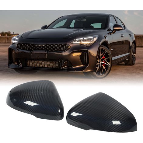 Modifikationen für den Kia Stinger (2018–2023): Spiegelkappen aus Carbonfaser (ein Paar, links und rechts) (selbstklebend), glänzend schwarz + blaue Carbonfaser (1/5)