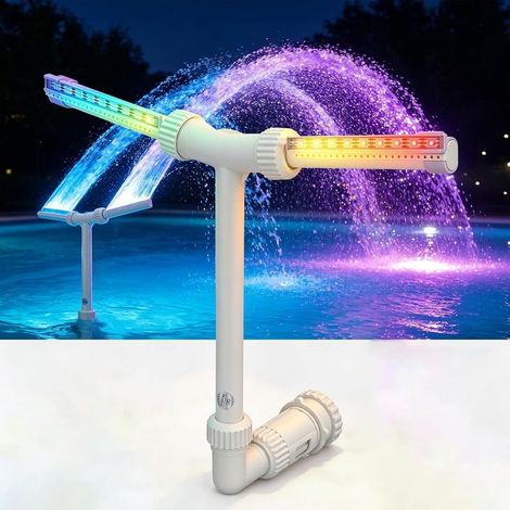 Fontaine solaire de piscine cascade avec lumière LED et télécommande par application, 11 couleurs et 6 modes d'éclairage, fontaine de piscine rechargeable, 10 heures d'autonomie, pour piscine hors-sol (1/5)