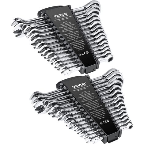 VEVOR Jeu de Cles Mixtes 30PCs, Cles a Cliquet SAE 1/4"-1" et Metrique 8-24 mm, Ensemble de Cles en Acier Cr-V, avec Support de Rangement, pour Travaux Menagers, Reparations Autos, Garage, Atelier