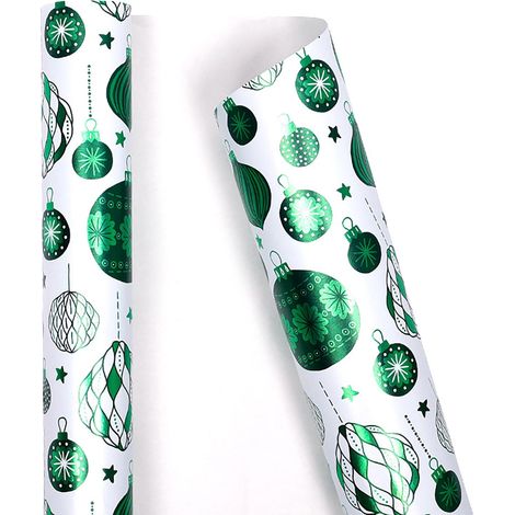 Papier D'emballage De Noël - Imprimé Boules Métalliques - 43 X 305 Cm - Papier Brillant Pour Cadeaux - Rouleau Unique (1/5)