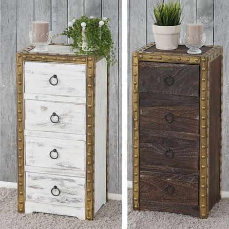 Mendler – Commode shabby vintage 4 tiroirs en MDF et bois de paulownia – Dimensions 70x33x26cm – Rangement élégant pour salon ou chambre