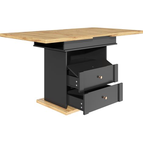 Table à manger extensible 110-140×80 cm avec rangement, table pliante noire pour 4-6 personnes, design minimaliste (1/5)