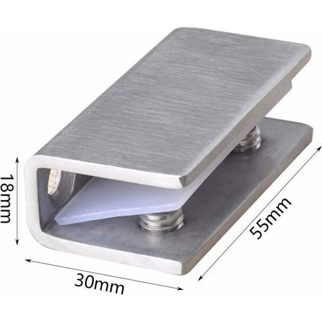Set di 2 clip di fissaggio per porte doccia in vetro - Cerniere fisse in acciaio inox - Staffe a muro per spessori da 8 a 12 mm (1/4)