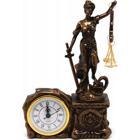 Horloge décorative sur pied avec une figurine de Thémis, déesse de la justice (1/5)