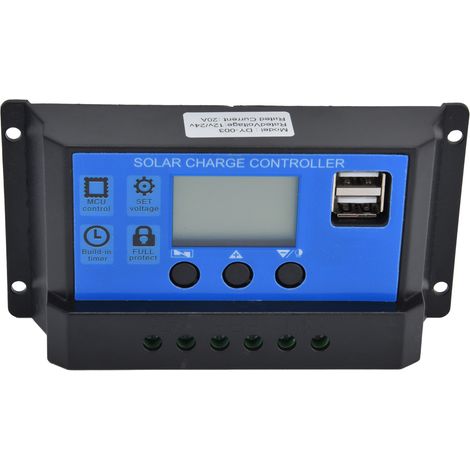 Contrôleur de charge solaire avec écran LCD, deux ports USB, contrôle intelligent, CC 12 V–24 V, 20 A (1/5)
