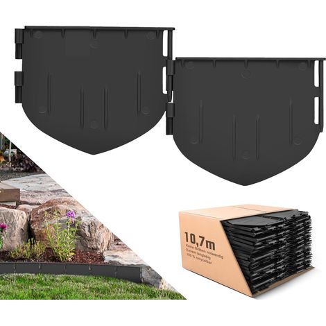 Flexible Bordure de jardin plastique, 10,7 m, rebord de jardin pelouse parterre palisade - Haut 13 cm - Noire